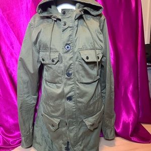 Le 31 100% cotton navy green size medium longer style jacket, zip,